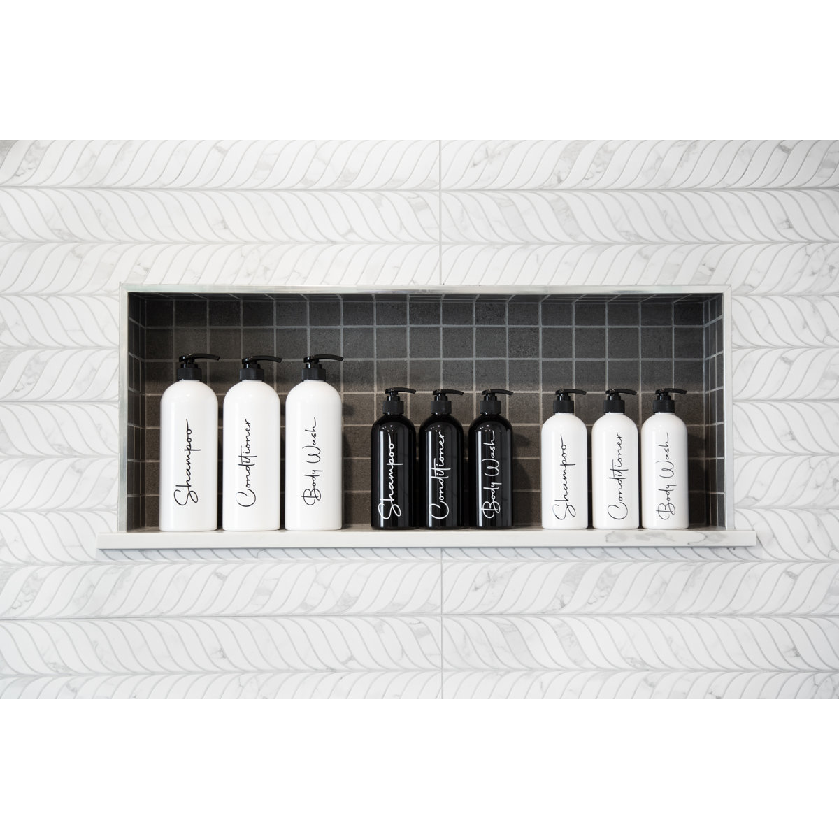 Modern Refillable Shampoo and Conditioner Bottles | 16 Fl oz. | Set of 3